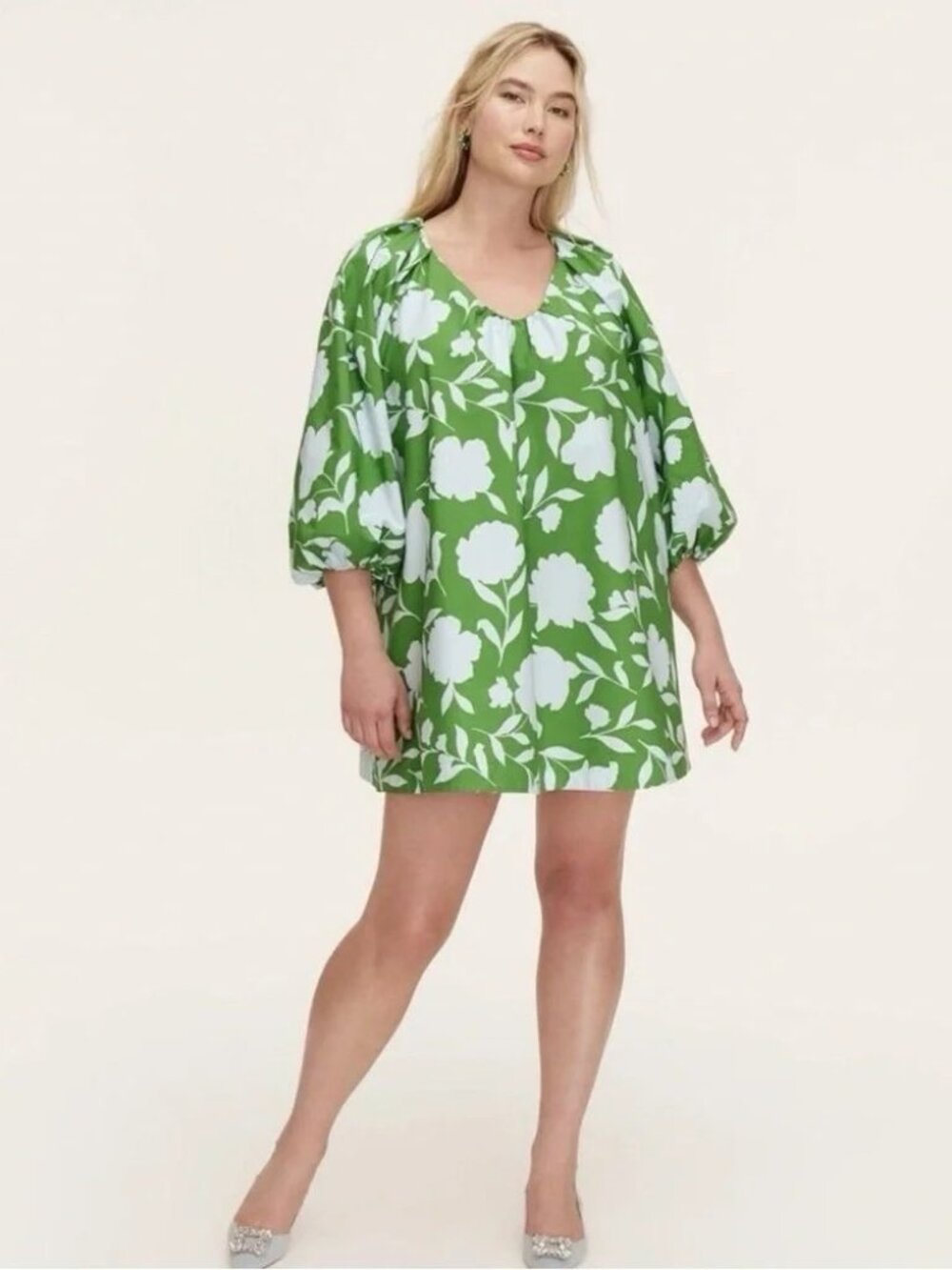 Kate Spade NWT Classic Rose Poplin Puff-Sleeve Mini Dress Size Large